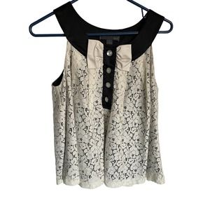 XXI Womens Button-Up Floral Lace Tank Top Sleeveless Size S Black/White